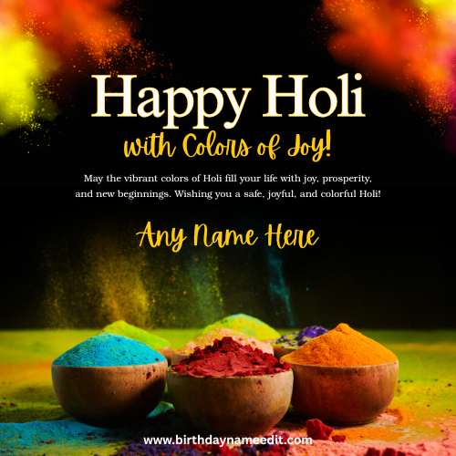 Beautiful Happy Holi Greeting Card With Name Free Generator