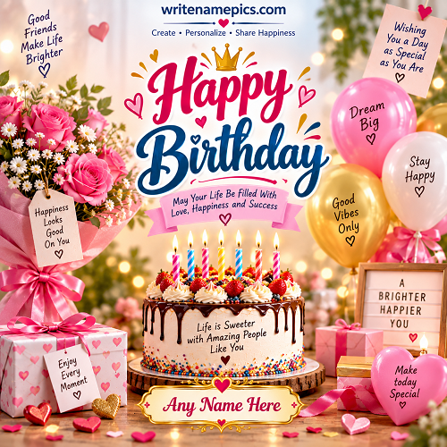 Create Happy Birthday Greeting Card with Name Online Free