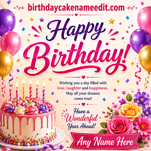 Create Happy Birthday Greetings Card with Name and Wishes Online