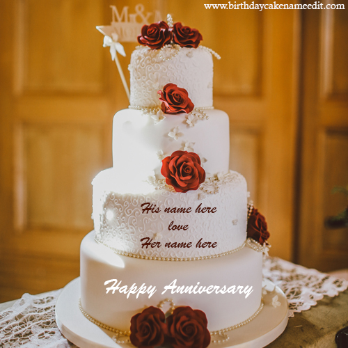 Customized Happy Anniversary Greeting Cake with Couple Name