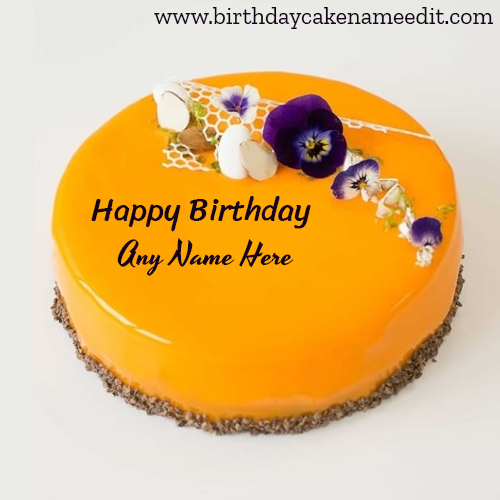 Dark Yellow Flowers Birthday Cake With Name