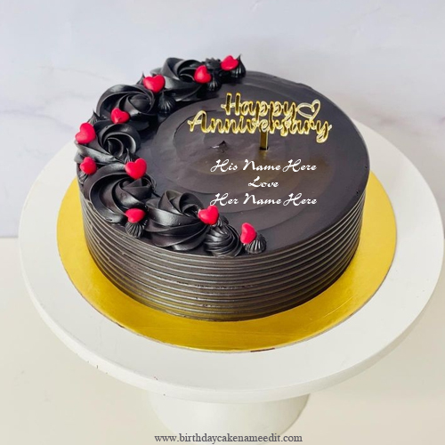 Dark chocolate happy anniversary Cake with name