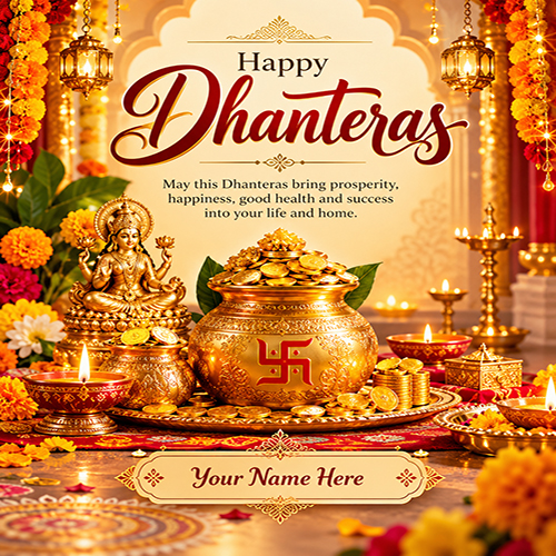Free Dhanteras Greeting Card with Name Online