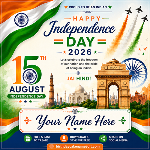 Free Independence Day 2026 Greeting Card with Custom Name