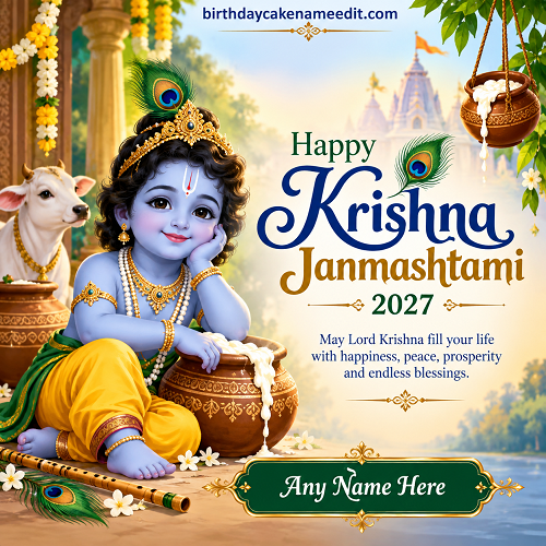 Free Krishna Janmashtami 2027 Wishes Greeting Card with Name