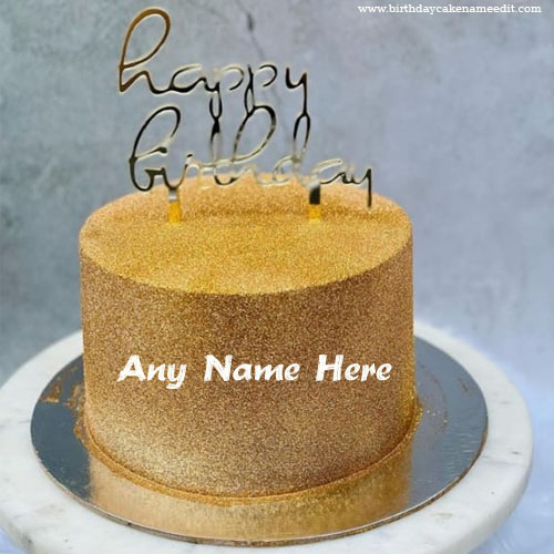 Golden Effect birthday greeting cake with name edit