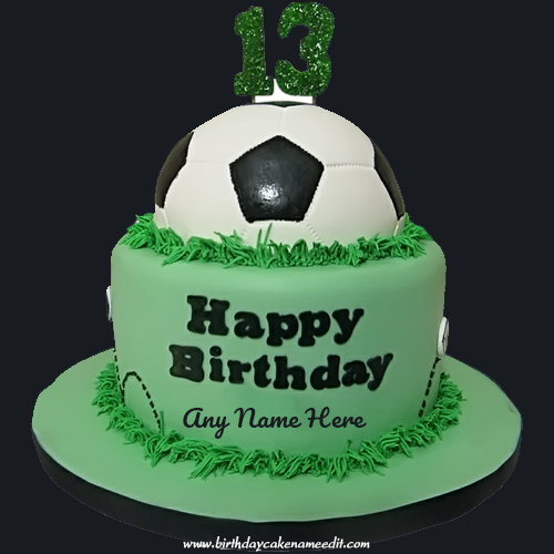 Happy 13th Birthday football theme cake with name