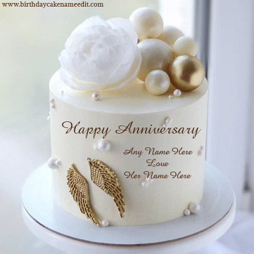 Happy Anniversary White cake with name editor