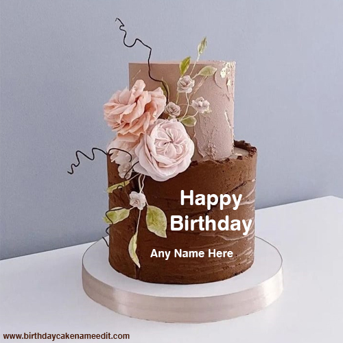 Happy Birthday Chocolate Flowers Cake with Name Editing