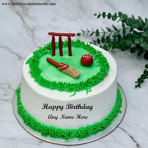 Happy Birthday Cricket theme cake with name editor