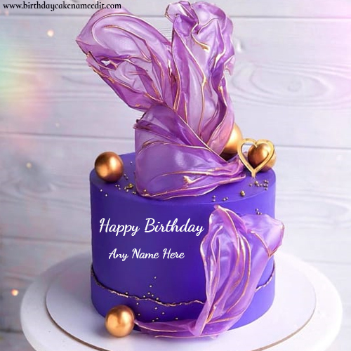 Happy Birthday Purple Cake with Name Editor