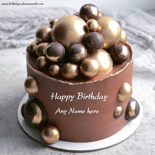 Happy Birthday Rich golden chocolate cake image with name