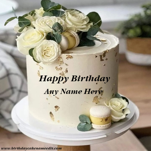 Happy Birthday White Cake with Name Editor