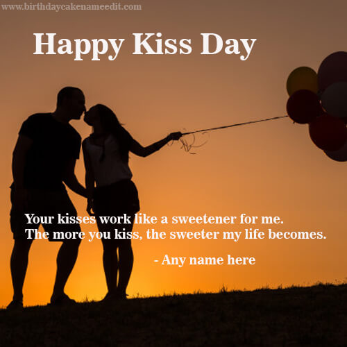 Happy Kiss Day Wishes Quotes card with Name