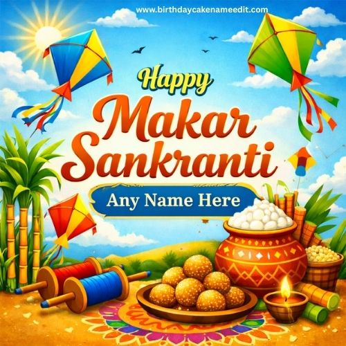 Happy Makar Sankranti 2026 Card With Name Edit Free Download