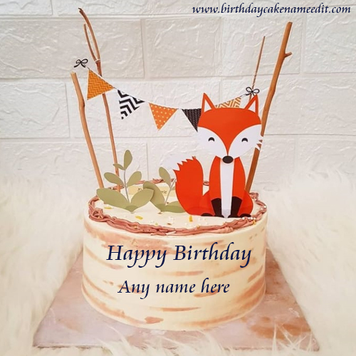 Happy birthday sweet fox cake with name