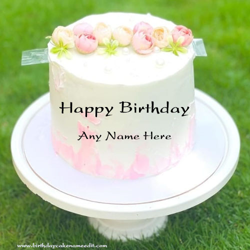 Lovely White Rose Design birthday cake with name edit