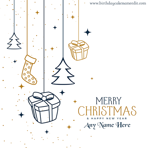 Merry Christmas and happy new year wishing card with Name Editor