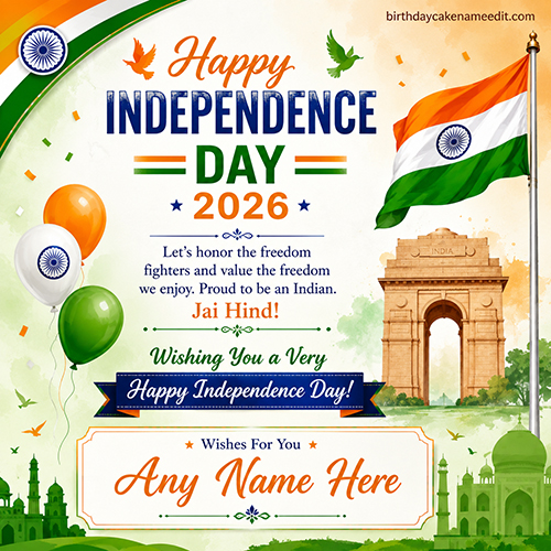 Personalized Independence Day 2026 Wishes Card with Name