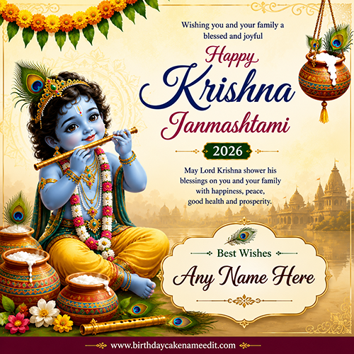 Personalized Krishna Janmashtami 2026 Greeting Card with Name