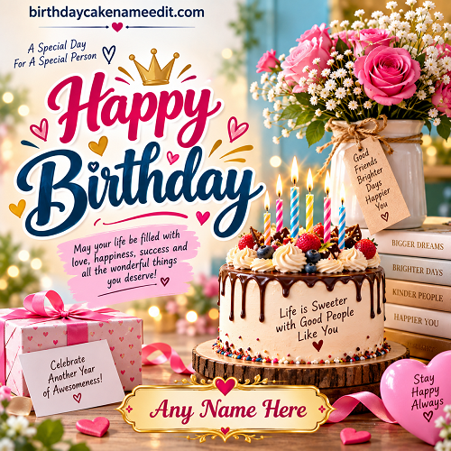 Write Name on Happy Birthday Greeting Card Online