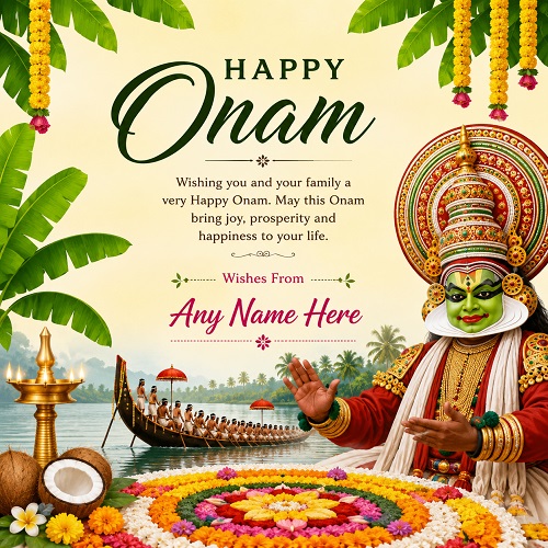 Write Name on Happy Onam Greeting Card Onam Wishes Online