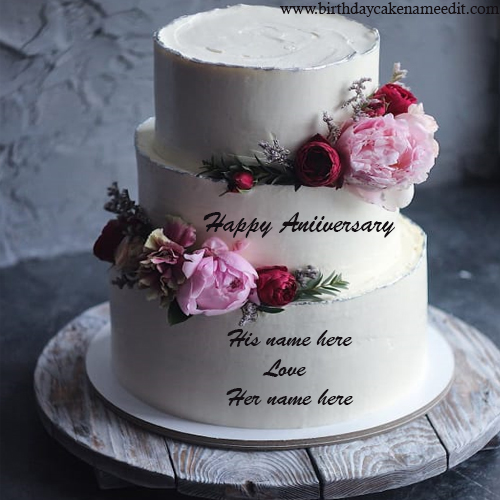 happy anniversary cake with couple name editor
