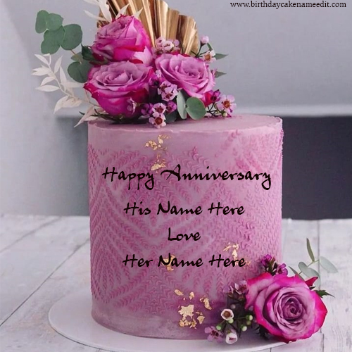 happy anniversary pink cake with name editor