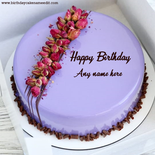 happy birthday purple cake with name online free editor
