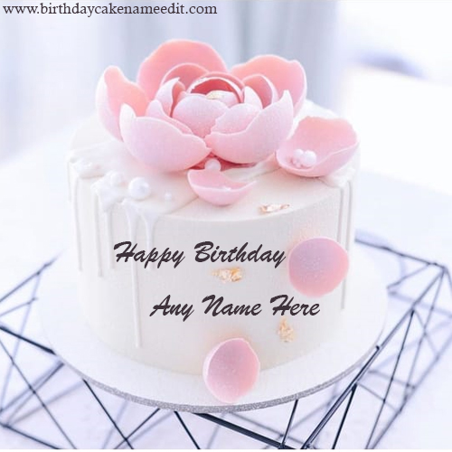pink rose flower birthday cake with name picture