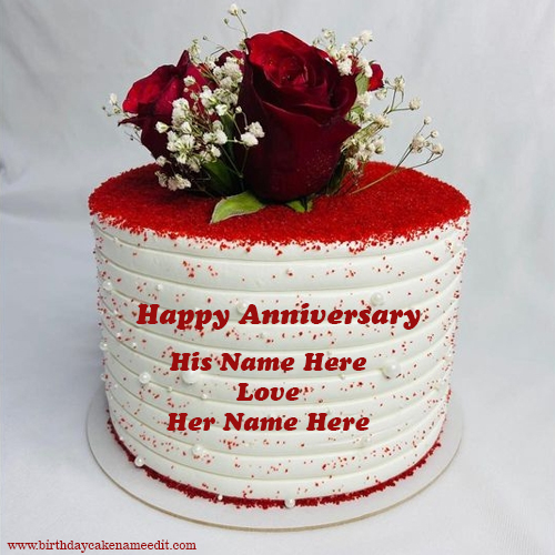 wedding anniversary wishes red cake with couple name photo edit